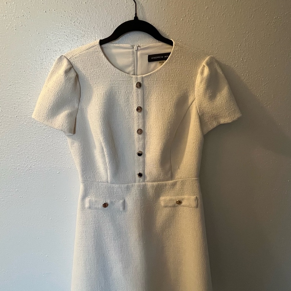 Andrew Marc Cream Button-Front Midi Dress